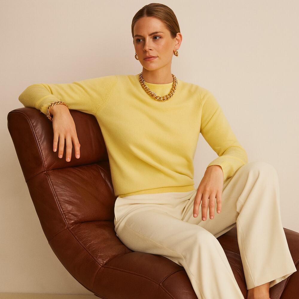 HAWICO SCOTLAND 100% Cashmere Crewneck Sweater Sunshine Yellow Sz M $795 {TT32}
